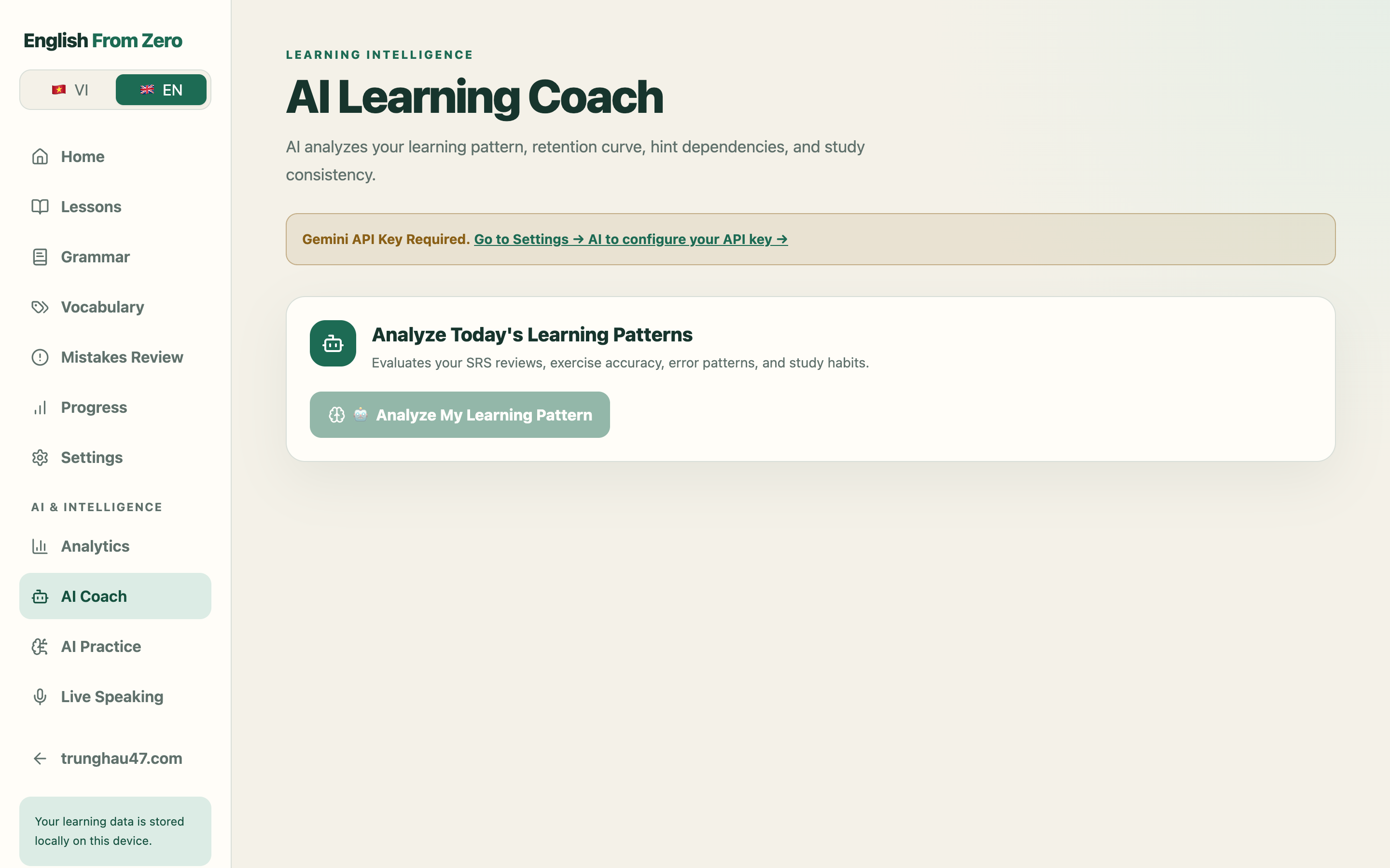 AI Coach companion evaluating strengths and tailoring practice material